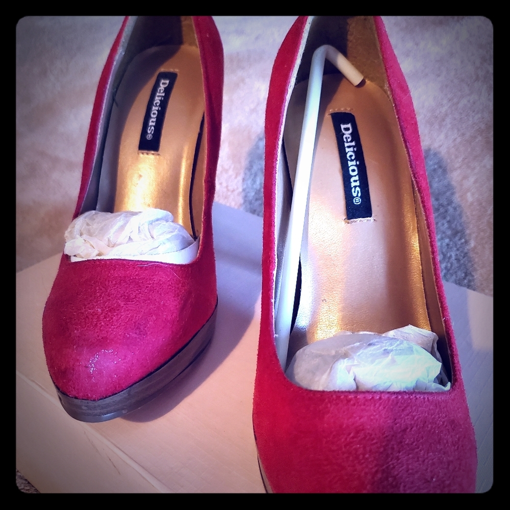 Delicious Red Suede 4" slip on heels